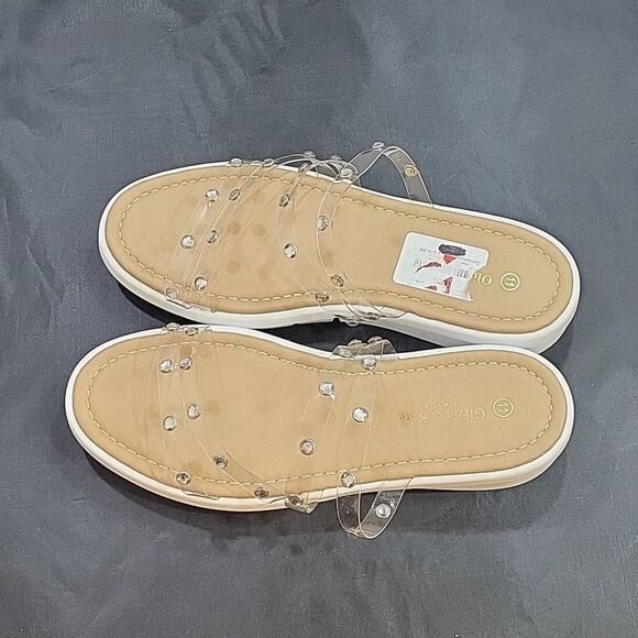 BRAND NEW OLIVIA &KATE STUDDED CLEAR MULTI-STRAP SLIP-ON WOMEN"S SANDAL - Picture 7 of 12